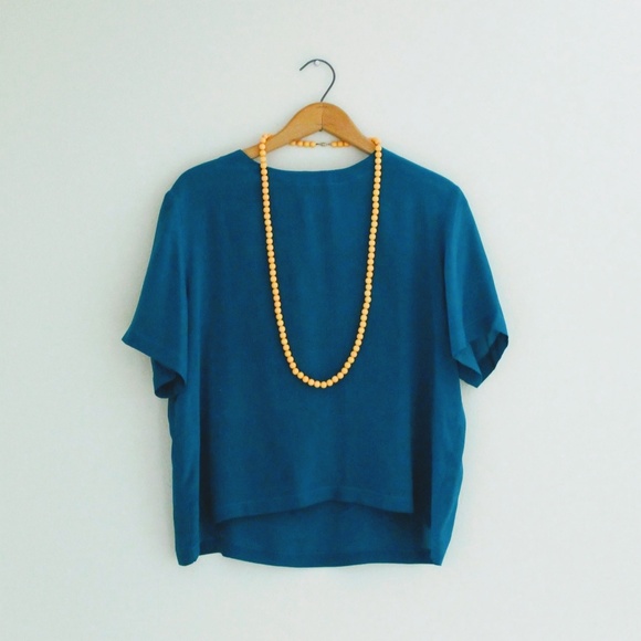 Vintage teal silk top - Picture 4 of 6